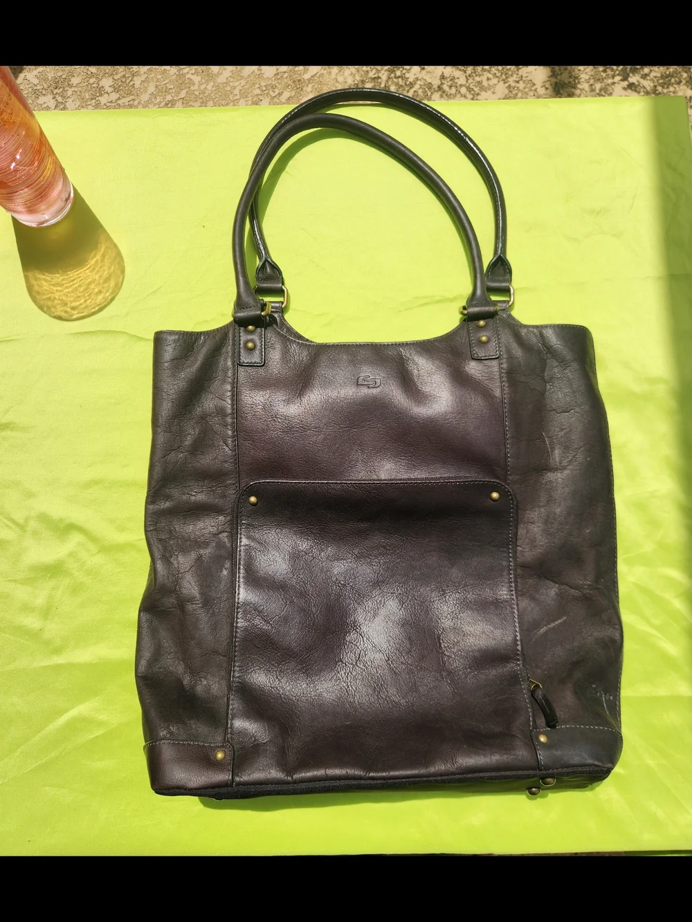 Dark Brown Leather  Computer Tote Bag